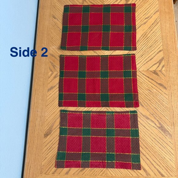 6 Cotton Blend Red White Gold Plaid Placemats Holiday Table Mats - Picture 5 of 9